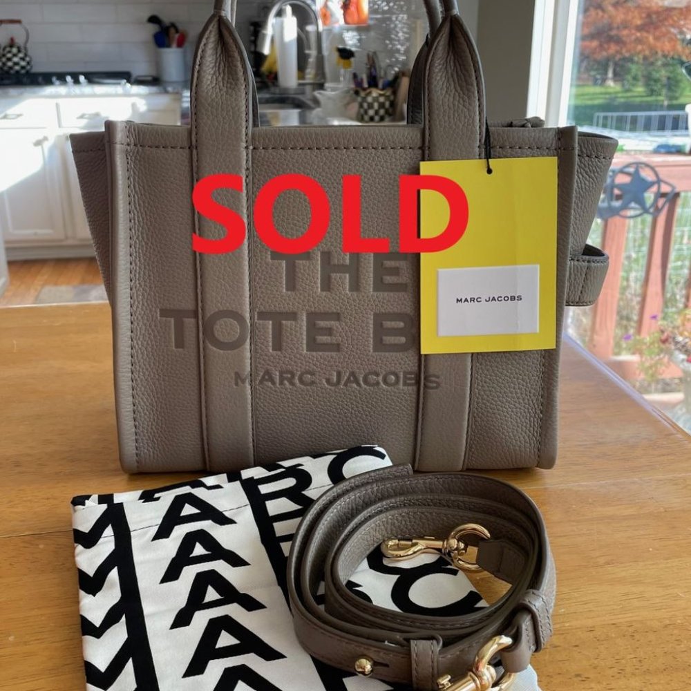 MARC JACOBS The Leather Small Tote Bag, Cement Taupe NWT